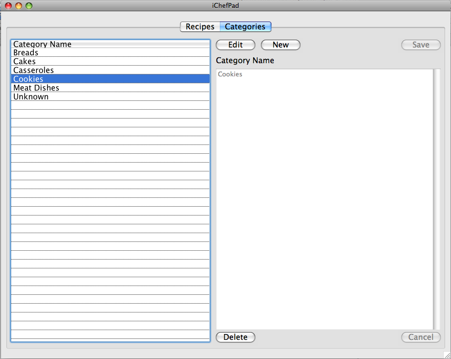 iChefPad Categories Screen